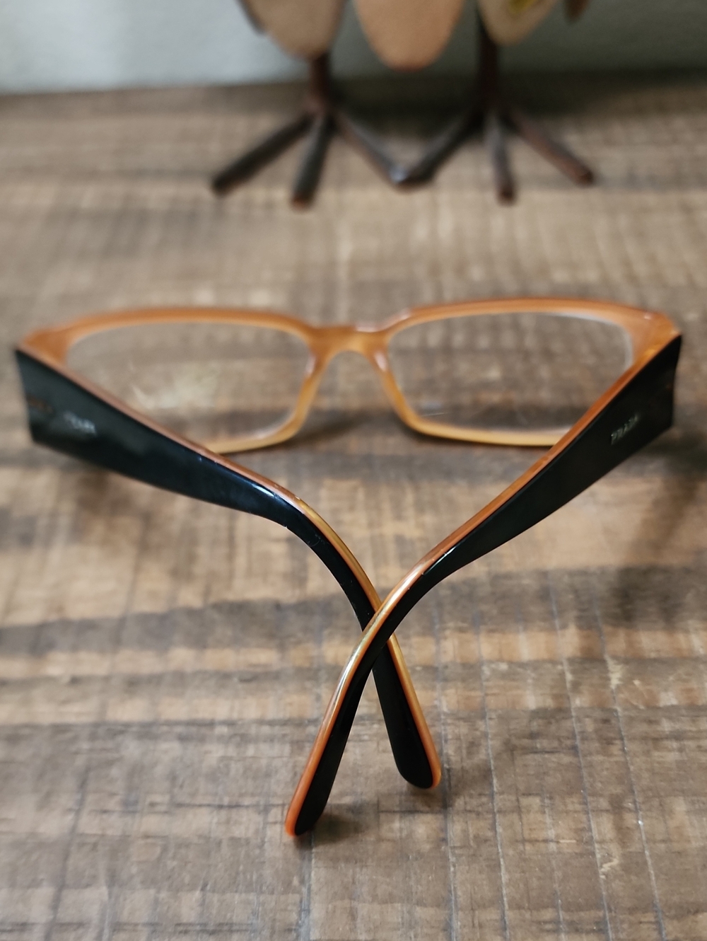 Prada Black and Orange Two-Tone Rectangular Women's Glasses - Picture 5 of 5